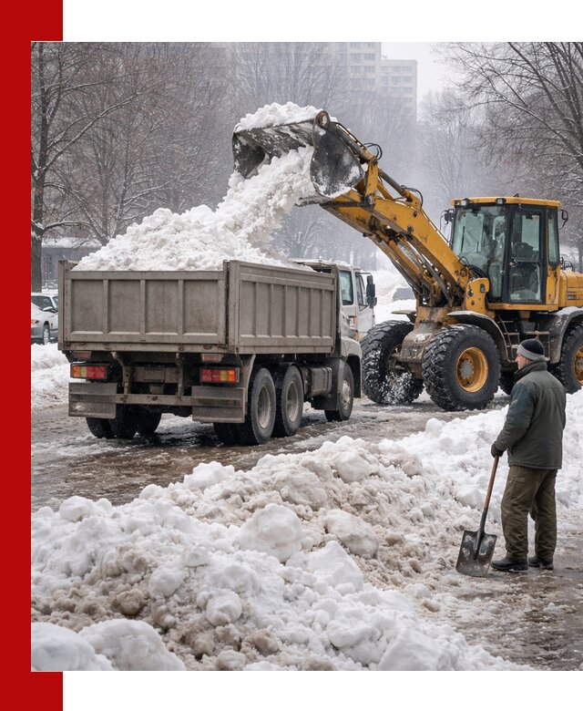Вывоз снега грузовой техникой в Первоуральске оперативно и чисто