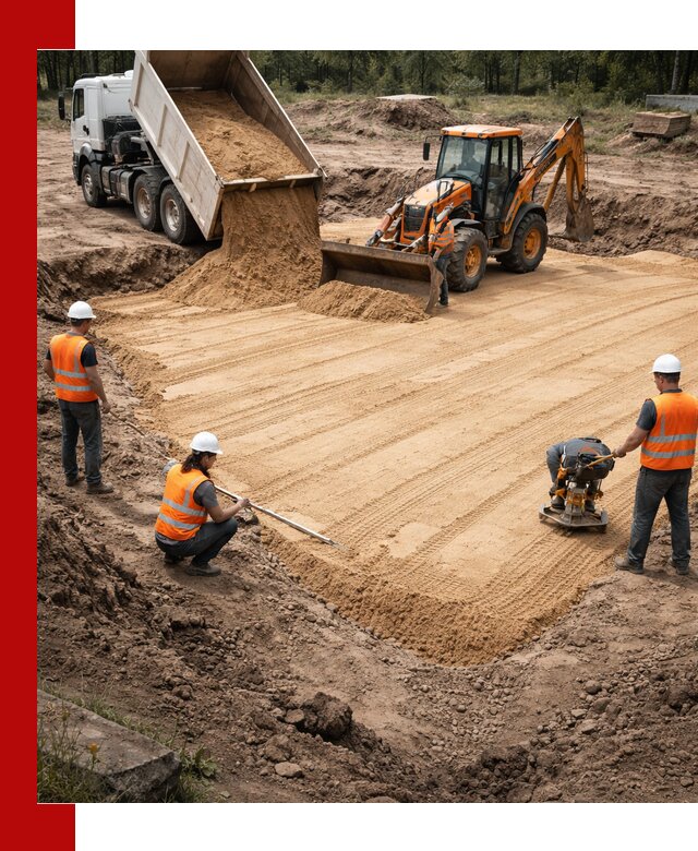 Устройство песчаной подушки для фундаментов и дорог в Первоуральске